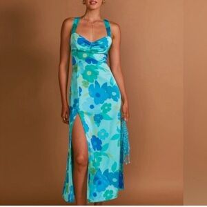 Show Me Your MuMu Aqua Floral Midi Dress